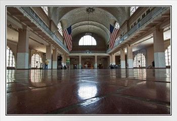 Great hall at Ellis Island Immigration Museum Photo White Wood Framed Poster 14x20