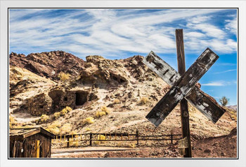 Abandoned Railroad Sign Ghost Town Bodie California Photo White Wood Framed Poster 20x14