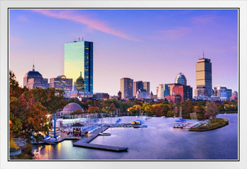 Boston Massachusetts Harbor JFK Prudential Skyline Photo White Wood Framed Poster 20x14