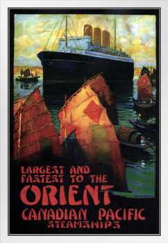 Canadian Pacific Steamships Largest Fastest to Orient Cruise Ship Vintage Travel Ad Advertisement Canada to China Japan Asia White Wood Framed Art Poster 14x20