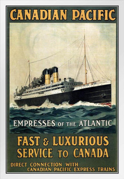 Canadian Pacific Empresses of Atlantic Fast Luxurious Service Cruise Ship Vintage Travel White Wood Framed Poster 14x20
