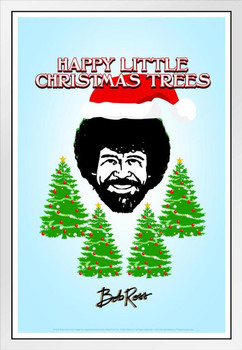 Bob Ross Happy Little Christmas Trees Bob Ross Poster Bob Ross Collection Bob Art Painting Happy Accidents Motivational Poster Funny Bob Ross Afro and Beard White Wood Framed Art Poster 14x20
