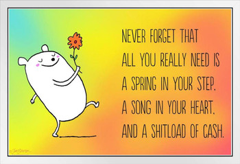 Jim Benton Spring in Your Step Funny White Wood Framed Poster 14x20