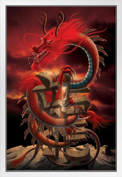 Chinese Red Dragon by Vincent Hie White Wood Framed Poster 14x20