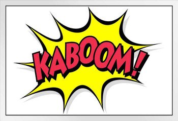 Kaboom Cartoon Comic Super Hero Explosion White Wood Framed Poster 14x20