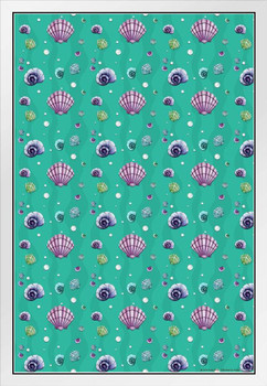 Ocean Sea Shells Decorative Repeating Pattern Design by Rose Khan White Wood Framed Poster 14x20