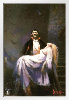 Frank Frazetta Dracula's Bride Horror Fantasy Artwork Vampire Monster Classic Retro Vintage Movie Spooky Scary Halloween Decorations White Wood Framed Art Poster 14x20