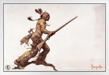 Frank Frazetta Brave Native American Indian Warrior Fantasy Artwork Artist Sketchbook Classic Vintage 1970s White Wood Framed Poster 14x20