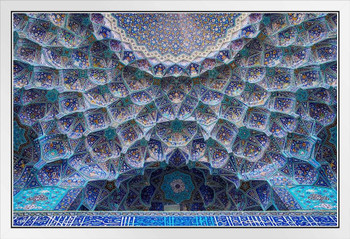 Islamic Patterns and Mosaics Iwan Entrance Of Emam Mosque Isfahan Iran White Wood Framed Poster 20x14