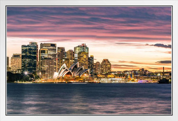 Sydney Australia Opera House Skyline Sunset Photo Photograph White Wood Framed Poster 20x14