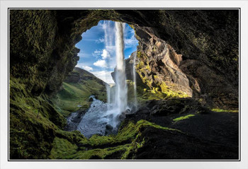 Kvernufoss Waterfall South of Iceland Photo White Wood Framed Poster 14x20