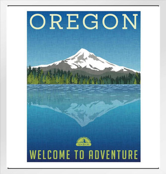 Oregon Welcome To Adventure Retro Travel Art White Wood Framed Art Poster 14x20