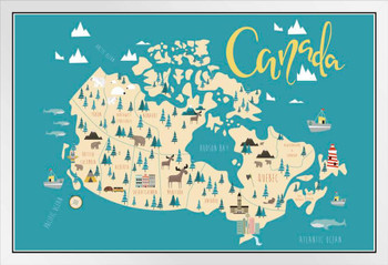 Illustrated Map Of Canadian Provinces Poster Canada Quebec Alberta Kids Picture Educational Classroom Map White Wood Framed Art Poster 14x20
