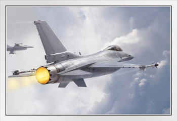 F16 Fighting Falcon Supersonic Fighter Jets Flying Through Clouds Photo Photograph White Wood Framed Poster 14x20