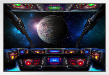 Planet G Gliese 581g Exoplanet From Spaceship Cockpit White Wood Framed Poster 20x14
