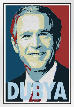 President George W. Bush Dubya White Wood Framed Art Poster 14x20