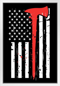 Thin Red Line Flag Firefighters Memorial American Usa Patriotic Posters American Flag Poster Of Flags For Wall American Eagle Wall Art White Wood Framed Art Poster 14x20