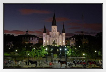 Jackson Square Dusk Saint Louis Cathedral French Quarter New Orleans Photo Photograph White Wood Framed Poster 20x14