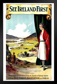 See Ireland First Irish Tourist Association Dublin Train Railway Vintage Illustration Travel Black Wood Framed Poster 14x20