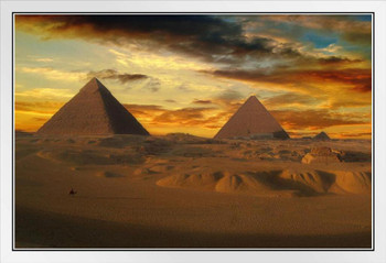 The Dawn of Man Sand Dune near Pyramids of Giza Photo Photograph White Wood Framed Poster 20x14