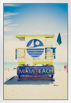 Lifeguard Tower South Beach Miami Florida Photo Photograph White Wood Framed Poster 14x20