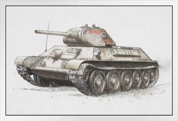 Russian T 34 Armored Tank World War II WWII White Wood Framed Poster 20x14