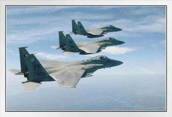 McDonnell Douglas F15 Eagles in Flight Photo Photograph Fighter Jet Airplane Aircraft Plane White Wood Framed Art Poster 20x14