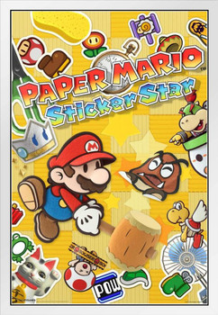 Paper Mario Sticker Star White Wood Framed Poster 14x20