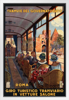 Roma Rome Italy Italian Street Car Tourism Vintage Travel White Wood Framed Poster 14x20