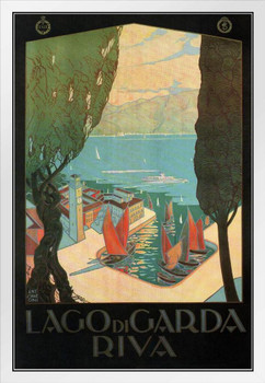 Lago di Garda Riva Lake Northern Italy Vintage Travel White Wood Framed Poster 14x20