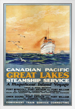 Canadian Pacific Great Lakes Steamship Service Cruise Ship Vintage Travel White Wood Framed Poster 14x20