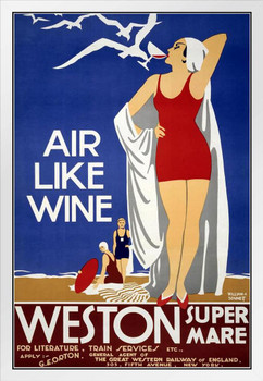 Air Like Wine Weston Great Western Railway Vintage Travel White Wood Framed Poster 14x20