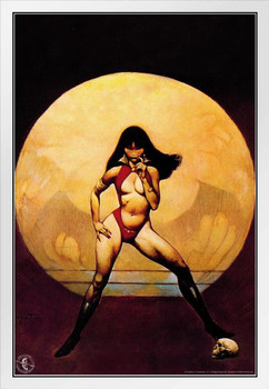 Original Vampire Mistress by Frank Frazetta Wall Art Gothic Fantasy Decor Frank Frazetta Artwork Scary Art Prints Battle Poster Frazetta Illustration Woman Skull White Wood Framed Art Poster 14x20