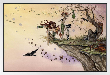 Where The Wind Takes You Fairy Elf Travelers by Amy Brown Fantasy Poster Nature Magical White Wood Framed Art Poster 14x20