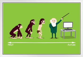 Human Evolution of Man Charles Darwin Technology White Wood Framed Poster 20x14