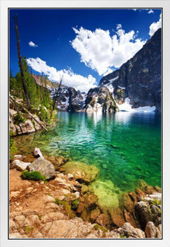 Summer Clouds over Goat Lake Sawtooth Mountains Photo Photograph White Wood Framed Art Poster 14x20