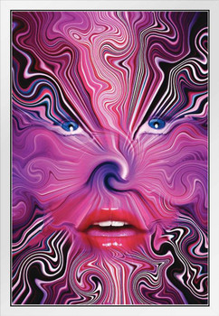 Psychedelic Face Abstract White Wood Framed Poster 14x20