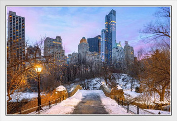 Manhattan New York City Skyline from Central Park Photo Photograph White Wood Framed Poster 20x14