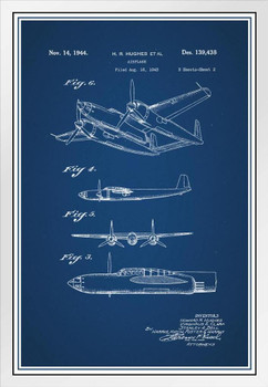 Howard Hughes Airplane Official Patent Blueprint White Wood Framed Poster 14x20
