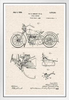 Motorcycle 1928 Design Official Patent Diagram White Wood Framed Poster 14x20