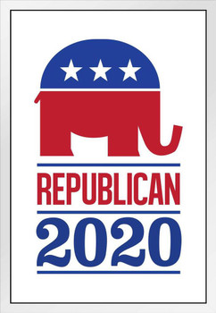 Vote Republican 2020 Elephant Logo White White Wood Framed Art Poster 14x20