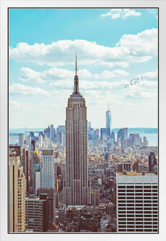 Empire State Building Midtown Manhattan New York City NYC Art Deco Skyscraper Photo White Wood Framed Poster 14x20