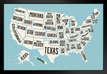 USA United States Map States With State Names Decorative Travel World Map with Detail Map Posters for Wall Map Art Wall Decor Geographical Illustration Tourist White Wood Framed Art Poster 20x14
