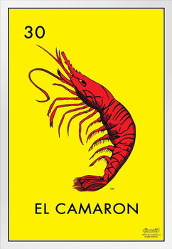 30 El Camaron Shrimp Loteria Card Mexican Bingo Lottery White Wood Framed Poster 14x20