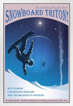 Snowboard Triron Futuristic Science Fantasy Travel White Wood Framed Art Poster 14x20