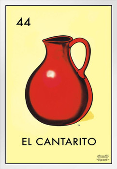 44 El Cantarito Pitcher Loteria Card Mexican Bingo Lottery White Wood Framed Poster 14x20