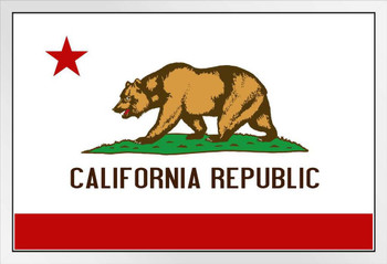 California Republic Bear State Flag Secession Secede Independent Union Country Leave United States Declare Independence White Wood Framed Poster 14x20