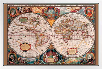 World Map 17th Century White Wood Framed Poster 20x14