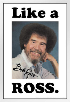 Bob Ross Like a Ross Funny Meme Bob Ross Poster Bob Ross Collection Bob Art Painting Happy Accidents Motivational Poster Funny Bob Ross Afro and Beard White Wood Framed Art Poster 14x20
