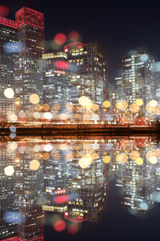 Beijing Skyline At Night Water Reflection Defocused Artistic Photo Thick Paper Sign Print Picture 8x12